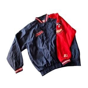 Starter Cleveland Indians mens large pullover windbreaker 90s red blue MLB block